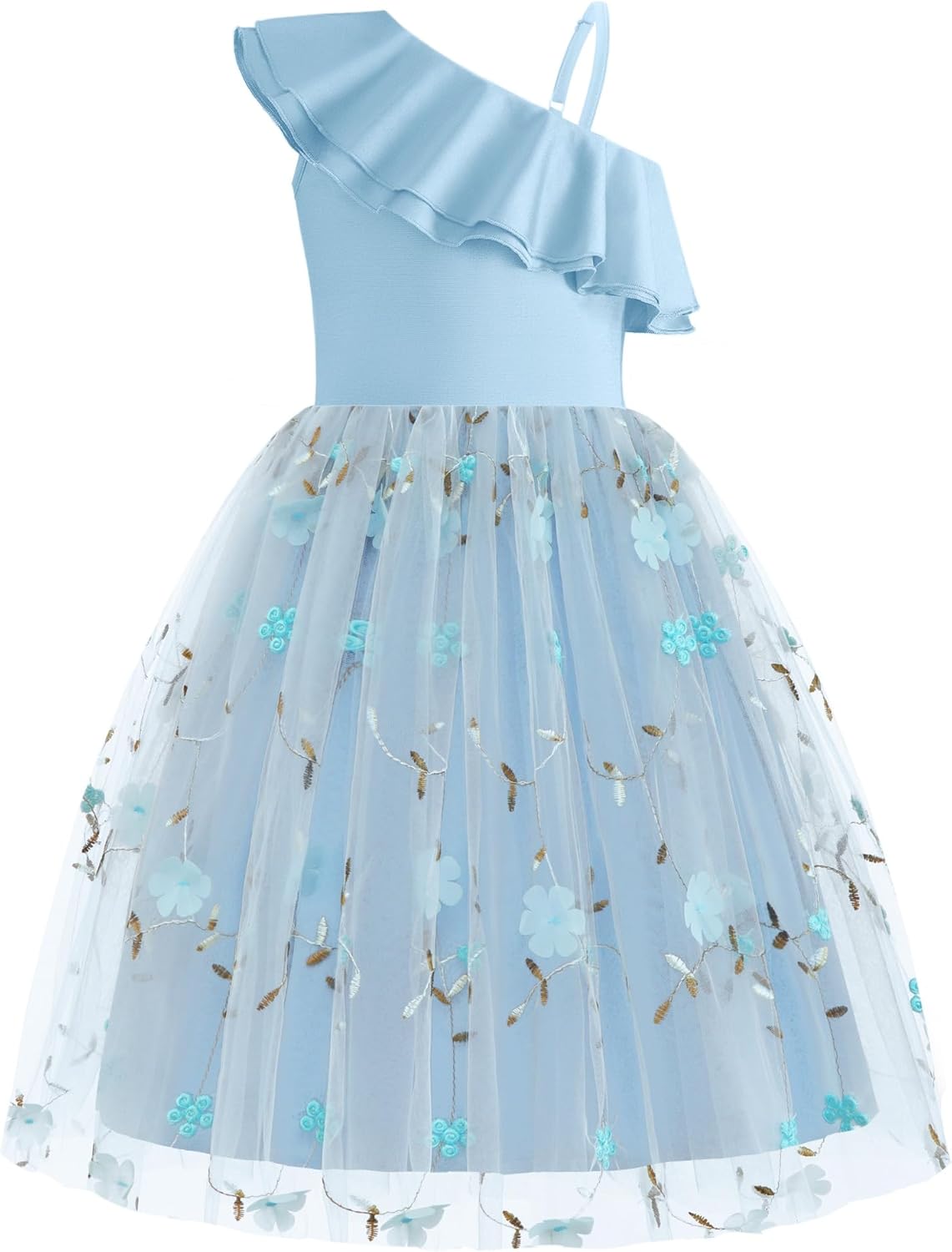 Arshiner Girls Dresses Ruffle Trim Off Shoulder Formal Wedding Party Fancy Summer Tulle Dress for 6-14 Years
