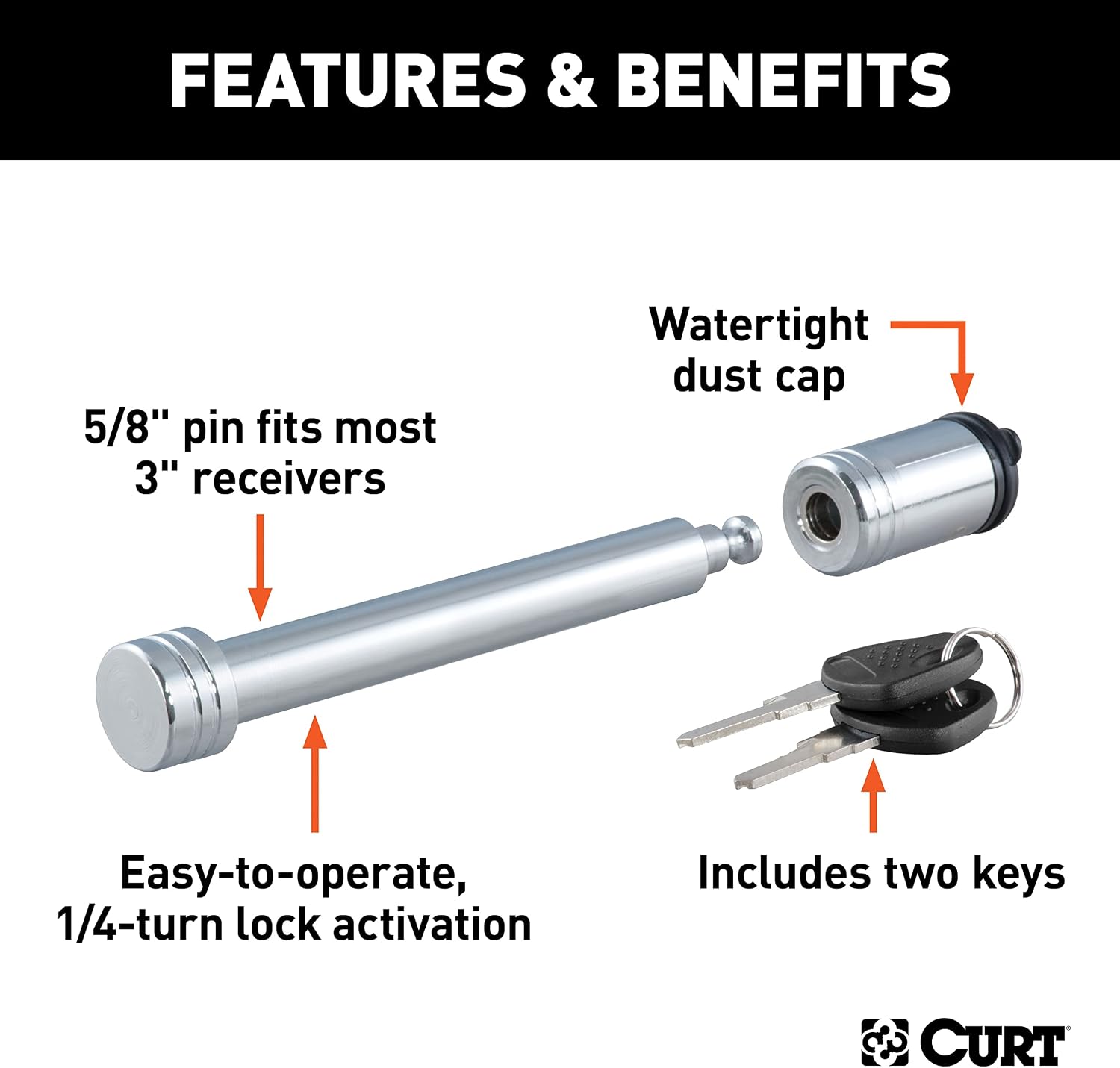 CURT 23025 Trailer Hitch Lock, 5/8-Inch Pin Diameter, Fits 3-Inch Receiver