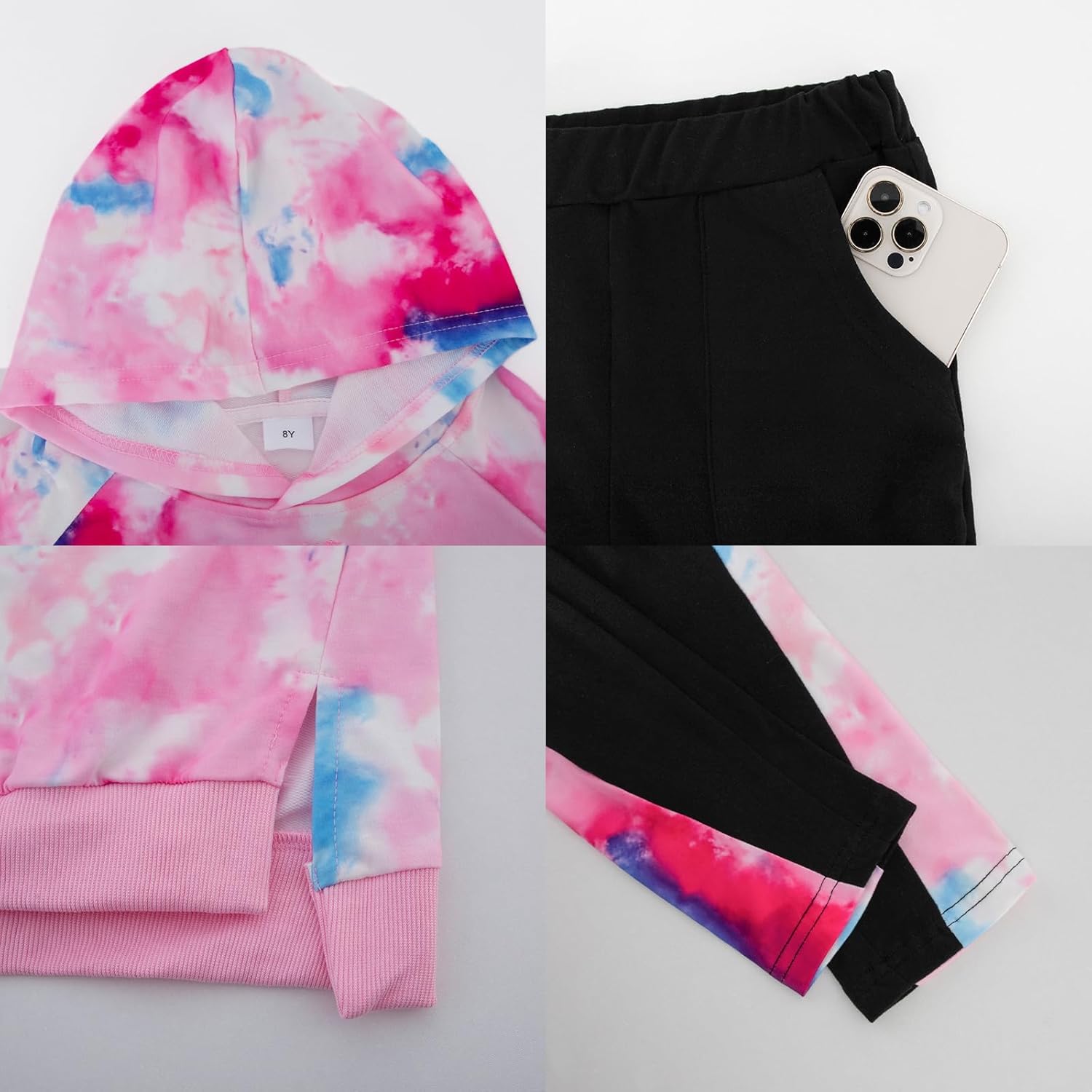 Kids Clothes Size 6 Tie Dye Pink Girls Sweatshirt Fall Outfits Hoddies with Leggings Kids Sweatsuit - Image 5