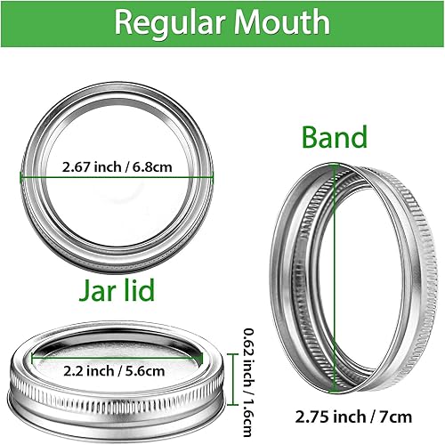 Miniatura 4 de Juego de 100 piezas de tapas para tarros de conservas y anillo de boca regular, tapas divididas con sellos de silicona, anillos a prueba de fugas y