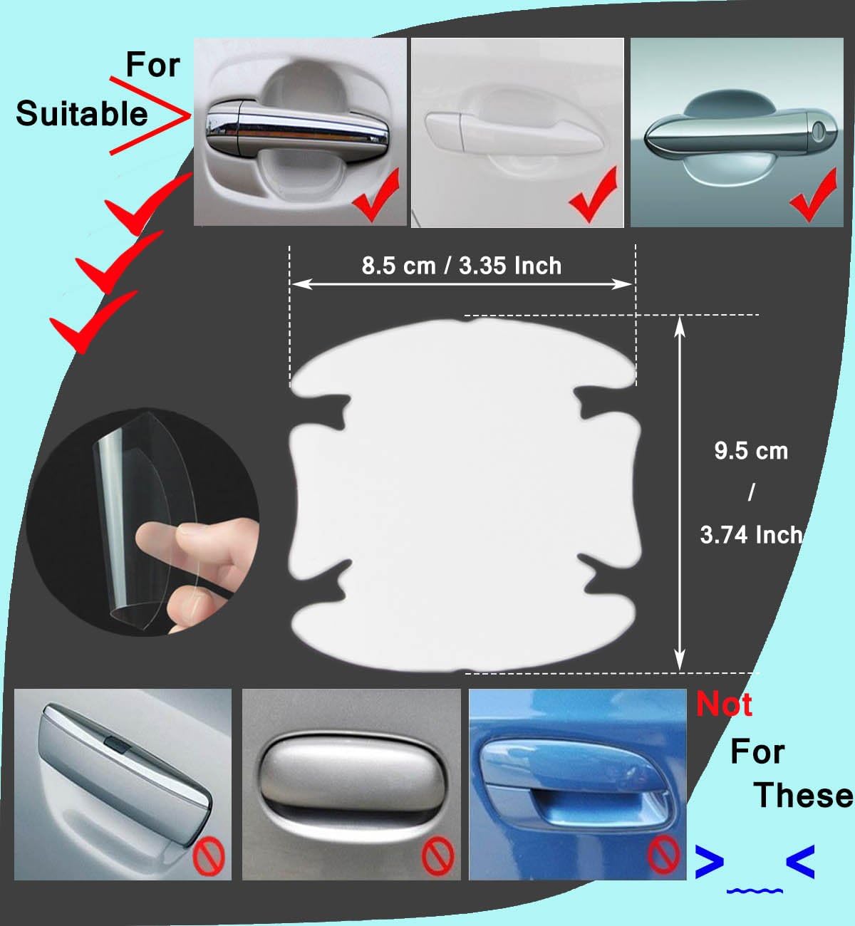 12 Pcs Universal Transparent Invisible Car Door Handle Scratches Protective Films Clear Side Sticker Scratches Car Door Protector Films