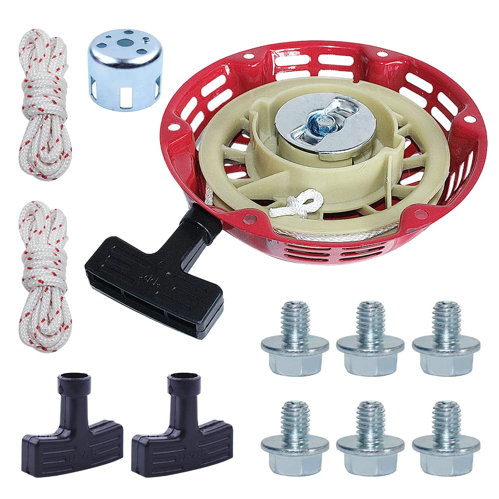 Adefol Arrancador de Retroceso para Honda GX120 GX160 GX200 GX140 5.5HP 6.5HP, Arrancador + Taza de Arranque + Puños + Cordón + Tornillos Accesorio de Motor Kit 12 en 1