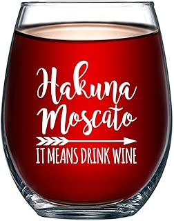 Hakuna Moscato It Means Drink Wine Funny Stemless Wine Glass 15oz - Unique Christmas Gift Idea for Her, Mom, Wife, Girlfriend, Sister, Grandmother, Aunt - Perfect Birthday Gifts for Women