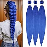 Blue Purple Braiding Hair Pre Stretched 26inch 3 Packs Braiding hair Extensions Synthetic Crochet Braids, Hot Water Setting Professional Soft Yaki Texture. (26inch(3Packs),Blue)