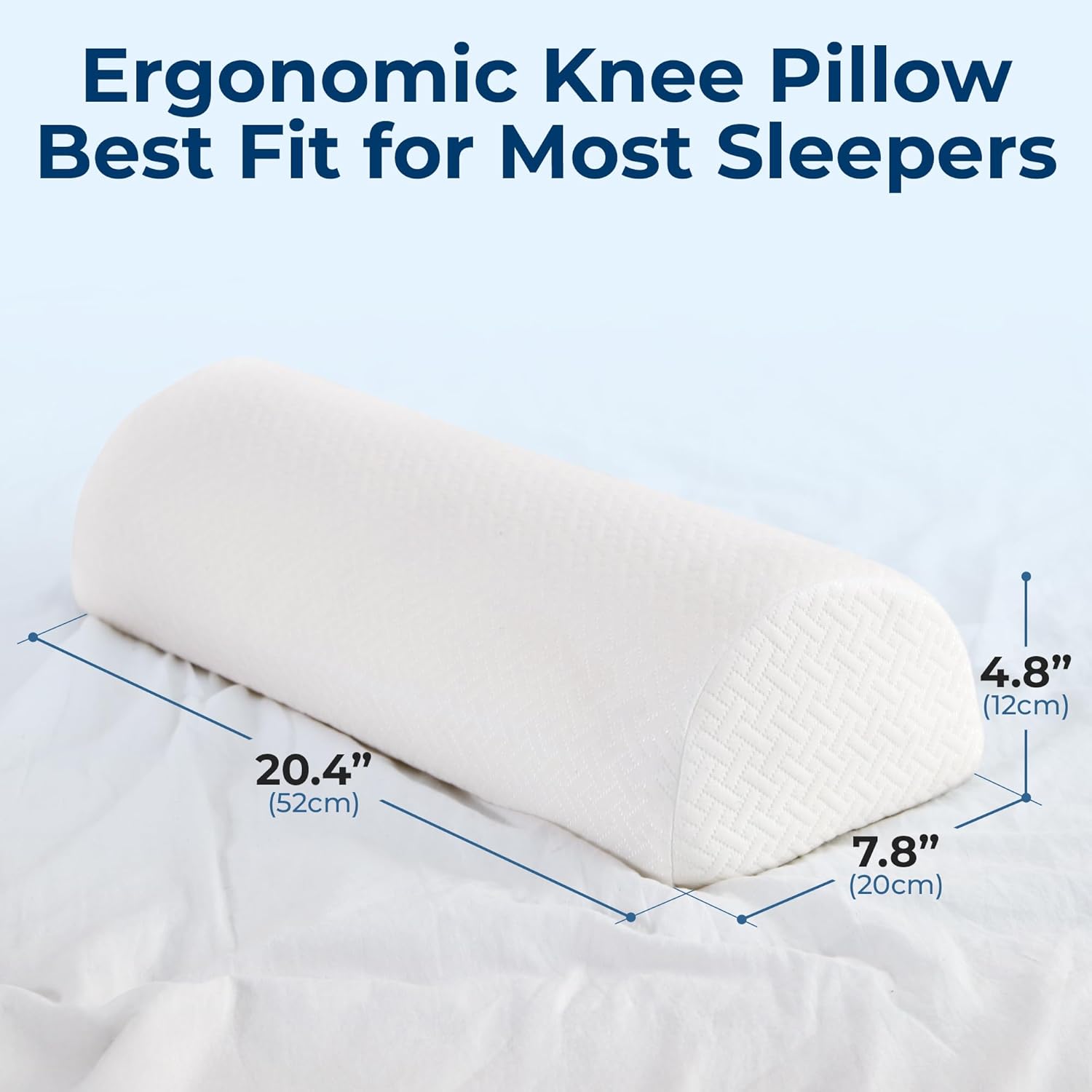 5 STARS UNITED Knee Pillow for Back Sleeping – Memory Foam Cushion for Sciatica Pain Relief – Under Leg Support for Sleeping on Back – Half Moon Bolster for Bed, White White Standard