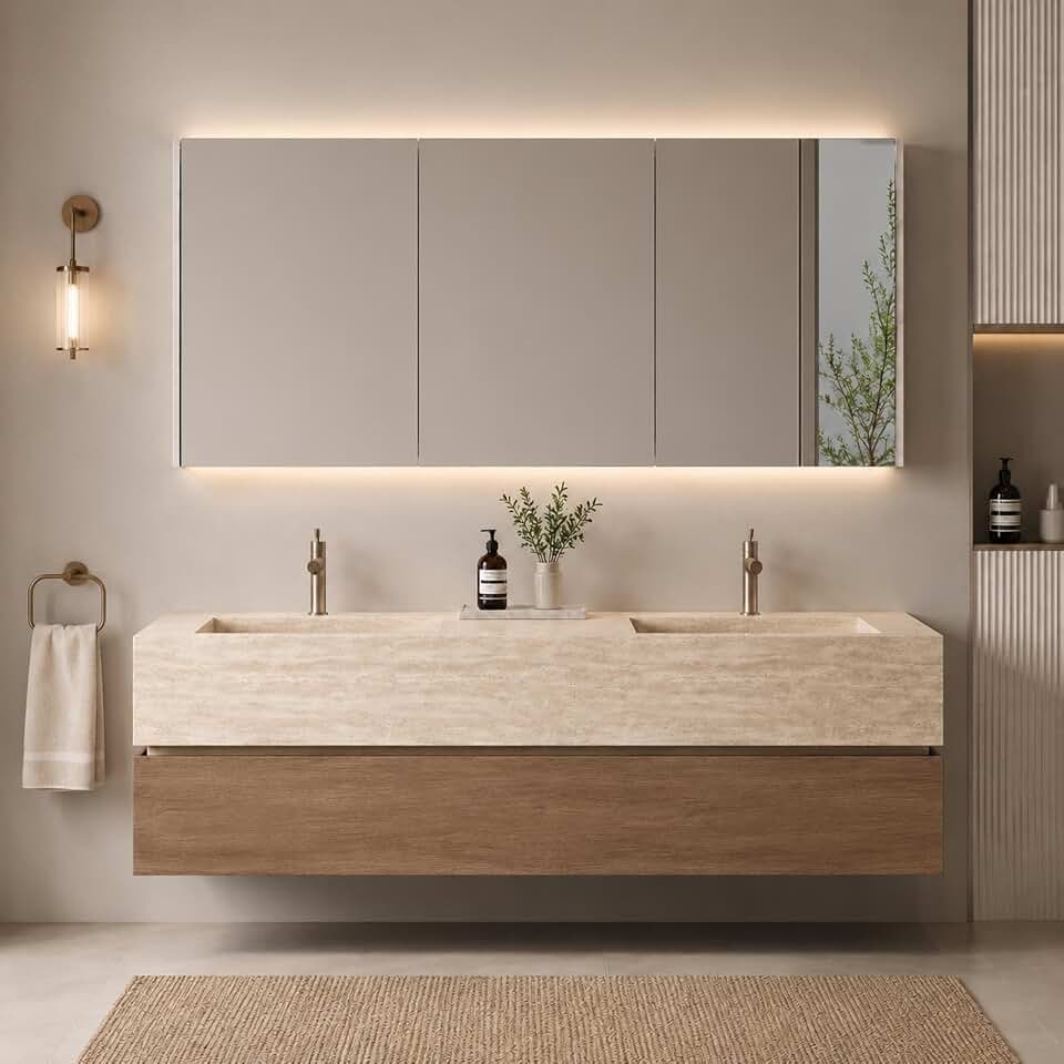 Floating Bathroom Vanity with Double Sinks - Modern Bathroom Vanity Cabinet (Double-Floating, 110IN)