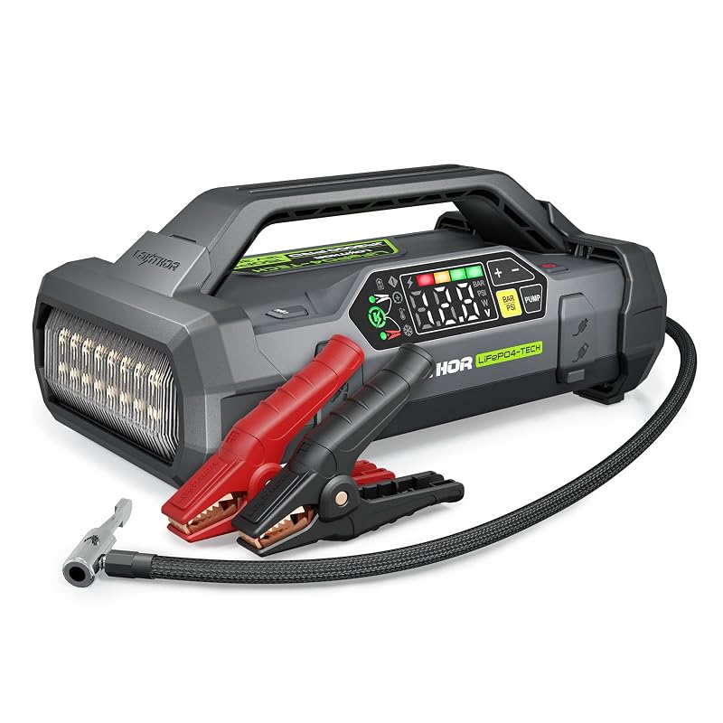 Auxiliar de partida LOKITHOR JA3000 PRO 3000 A com inflador de pneus 150 PSI para motores a gasolina de até 9,0 L e diesel de até 7,0 L
