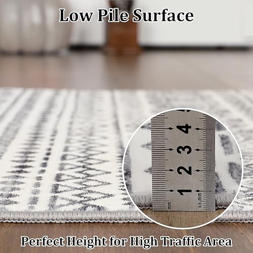 Miniatura 6 de ROYHOME Alfombra para sala de estar, 5 x 7 pies, lavable a máquina, geométrica, marroquí, antideslizante, bohemio, que no se desprende, alfombra