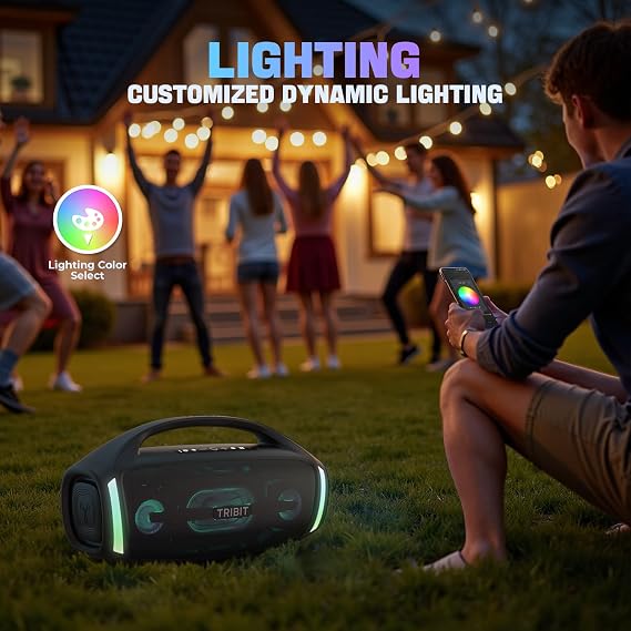 Tribit Bluetooth Speaker StormBox Blast 2, 200W Portable Wireless Speaker with Subwoofer, XBass, LED Light, Bluetooth 5.4, IP67 Waterproof, Custom EQ, 30H Playtime, TWS Pairing for Party/Outdoor