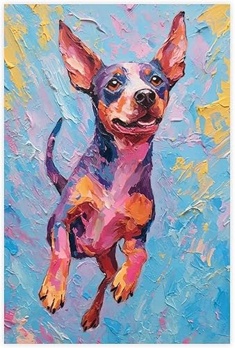 Fyzuf Arte de pared de perro pintura al óleo sobre lienzo, póster de cubismo de perro, colorido, lindo, perros, decoración estética, póster en