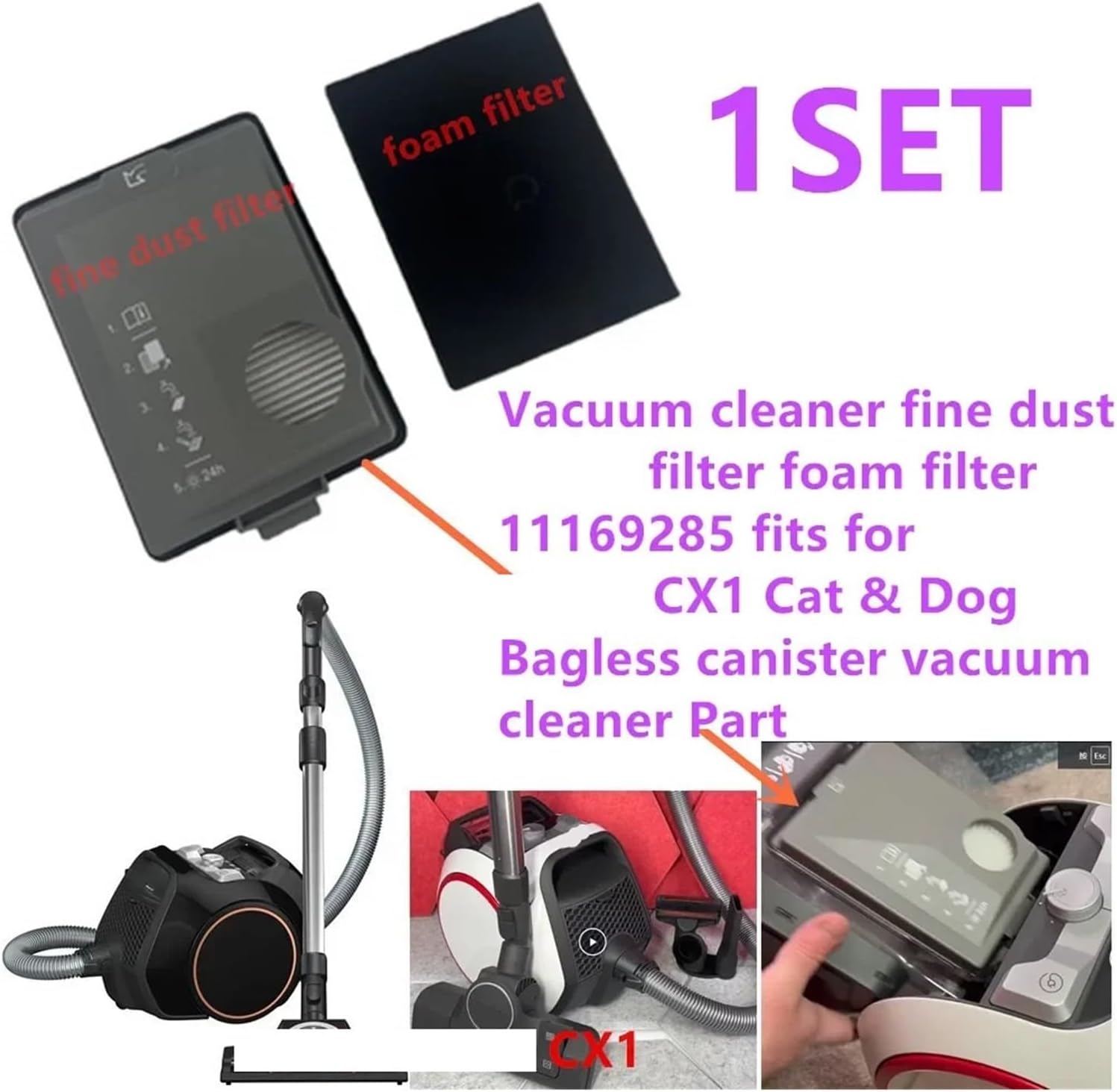 1set Vacuum Cleaner Fine Dust Filter Foam Filter 11169285，Compatible For Miele，Compatible For Boost，CX1 Cat & Dog Bagless Canister Vacuum