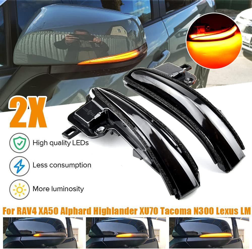 2pcs Dynamic Sequential Blink Compatible with To-yota Ta-coma 2016-2021, RAV4 2019-2021, High-lander 2020-2021 Alp-hard Vel-lfire AH30 LED Side Mirror Turn Signal Light Assembly