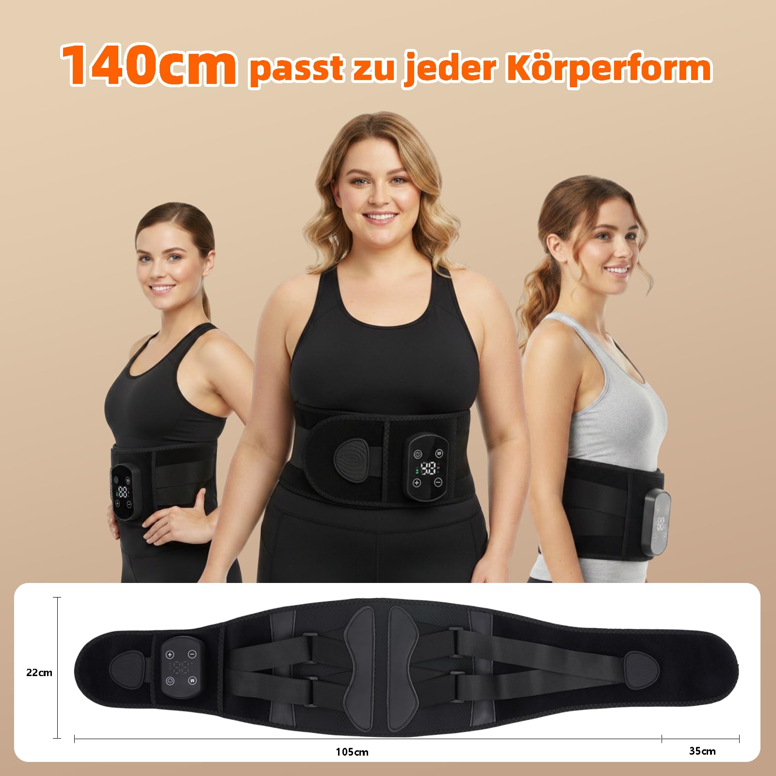 Wärmegürtel mit 6000mAh Akku, Kabelloses Rückenmassagegerät mit 5 Heizstufen (40–60°C) & 3 Massagemodi, 140cm Extralang, Abschaltautomatik, Massagegerät Rücken für Männer, Frauen, Mama, Papa
