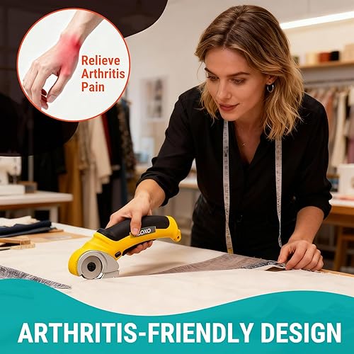 Miniatura 4 de VLOXO Tijeras eléctricas inalámbricas, cortador giratorio para tela con bloqueo de seguridad, cortador de cartón de 4.2 V, herramientas de corte