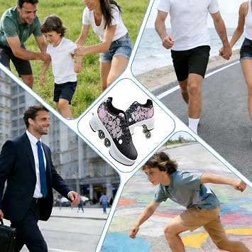 2-in-1 Retractable Roller Skate Shoes | Unisex 4-Wheel Skates for Indoor & Outdoor Fun | Convertible Quad Roller Skate Shoes | 4-Wheel Pop-Up Sneakers for Unisex Kids Adults