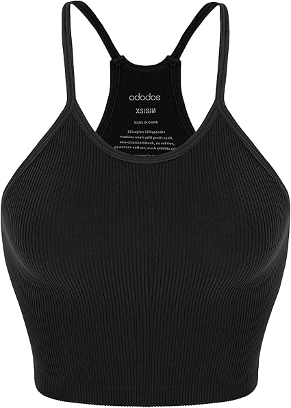 ODODOS Women's Crop Seamless Rib-Knit Camisole Strappy Racerback Cropped Tank Tops
