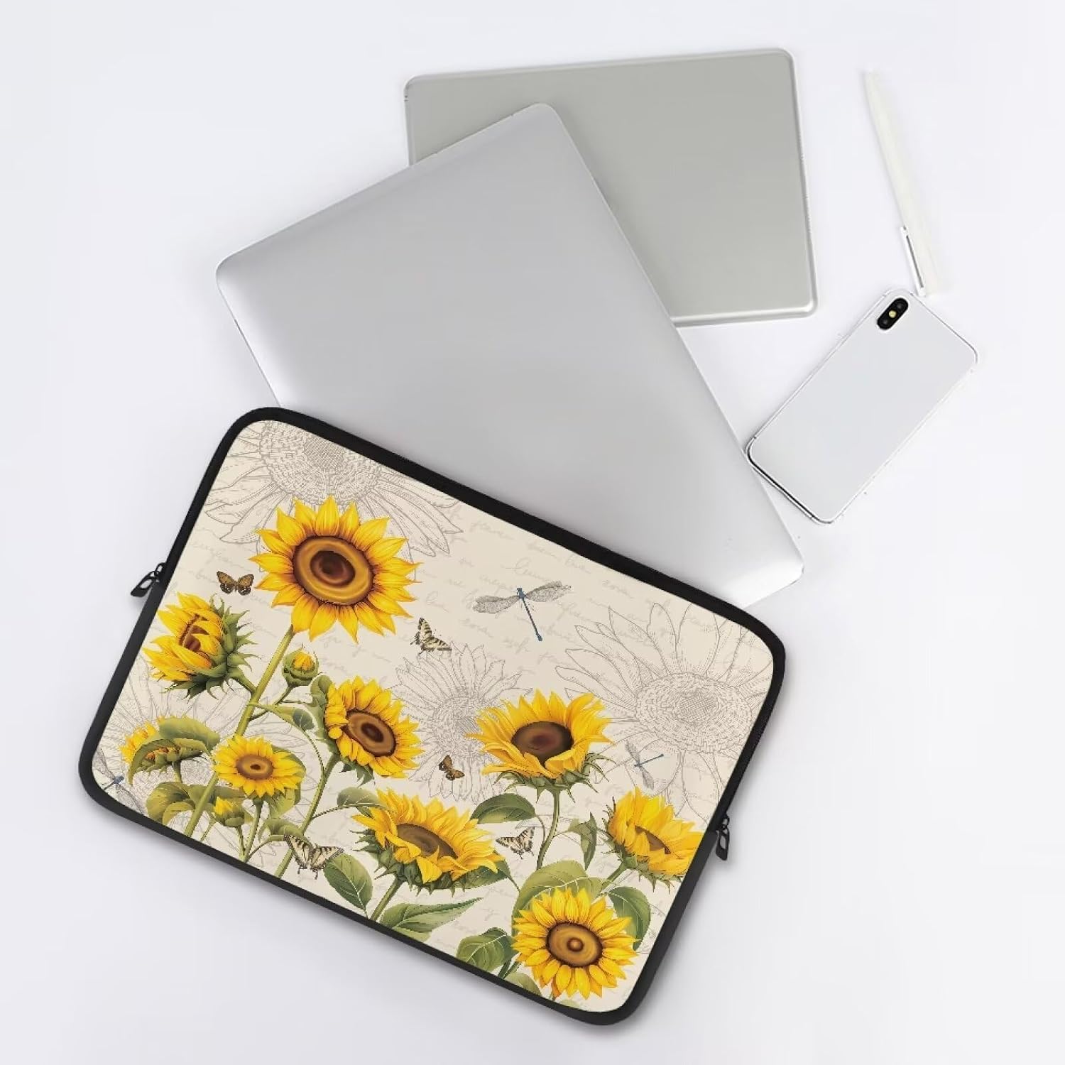 Cozeyat Laptop Sleeve 17 Inch Notebook/Tablet Vintage Sunflowers Print Neoprene Laptop Case with Soft Lining Portable Computer Bag Zippered Opening image 5