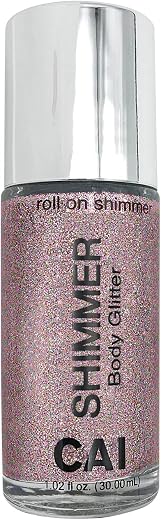 CAI Beauty NYC Rose Gold Pink Glitter | Easy to Apply, Easy to Remove | Roll On Shimmer for Body, Face and Hair | Holograp...