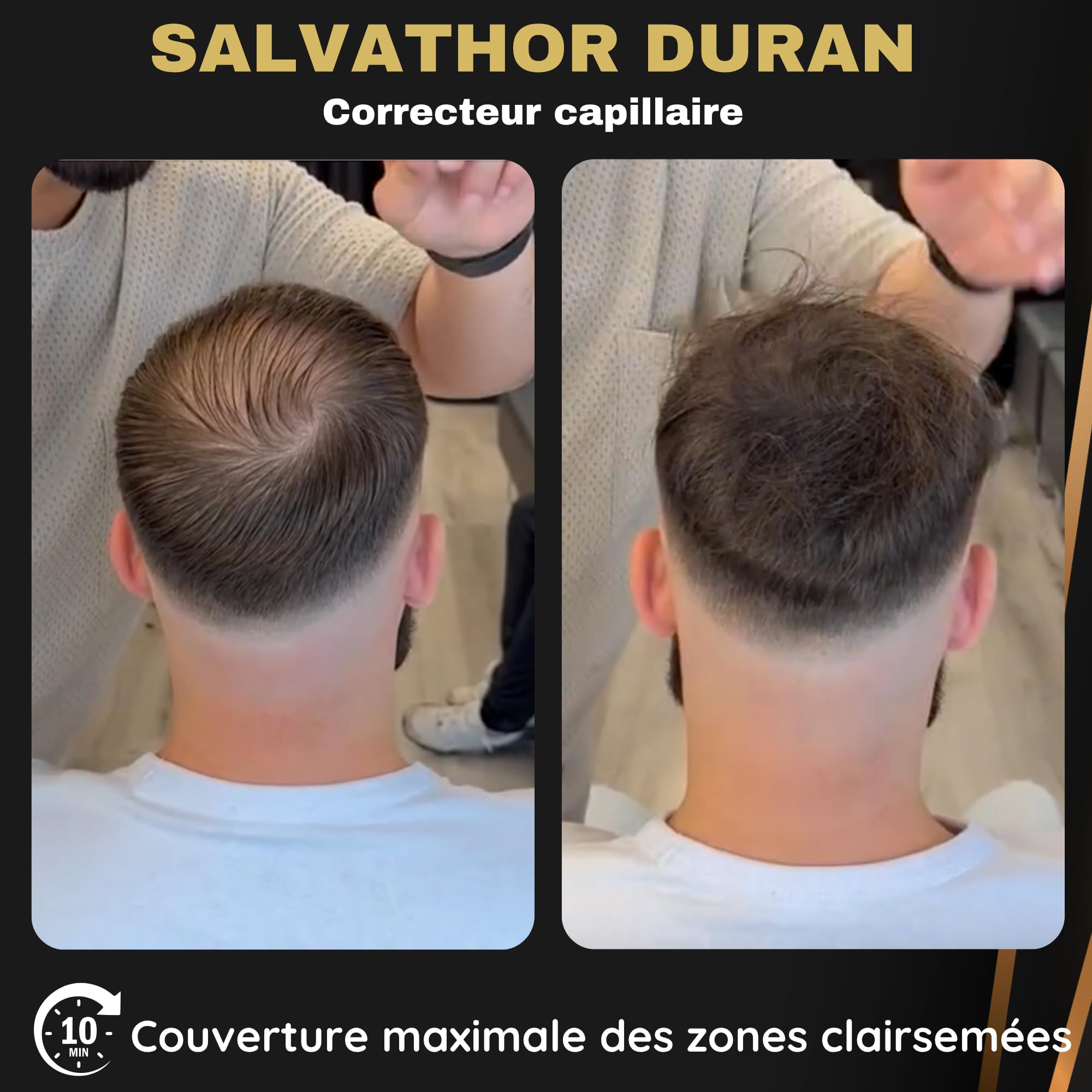 Salvathor Durán Effet Fibres Capillaires – Correcteur pour Cuir Chevelu – Alternative à la Teinture Cheveux Homme, Poudre Cheveux – Camoufle la Calvitie et Apporte du Volume (Noir, 50 ml)
