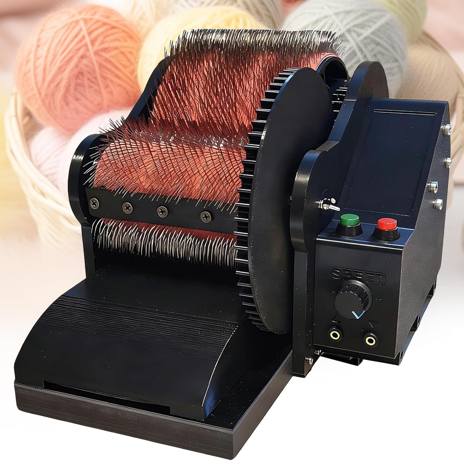 Ymnogjie Electric Wide Drum Wool Carder 50W 56RPM Adjustable Speed Wool Fiber Combing Blending Machine for DIY Felting Hand Spinning and Various Wool Craft
