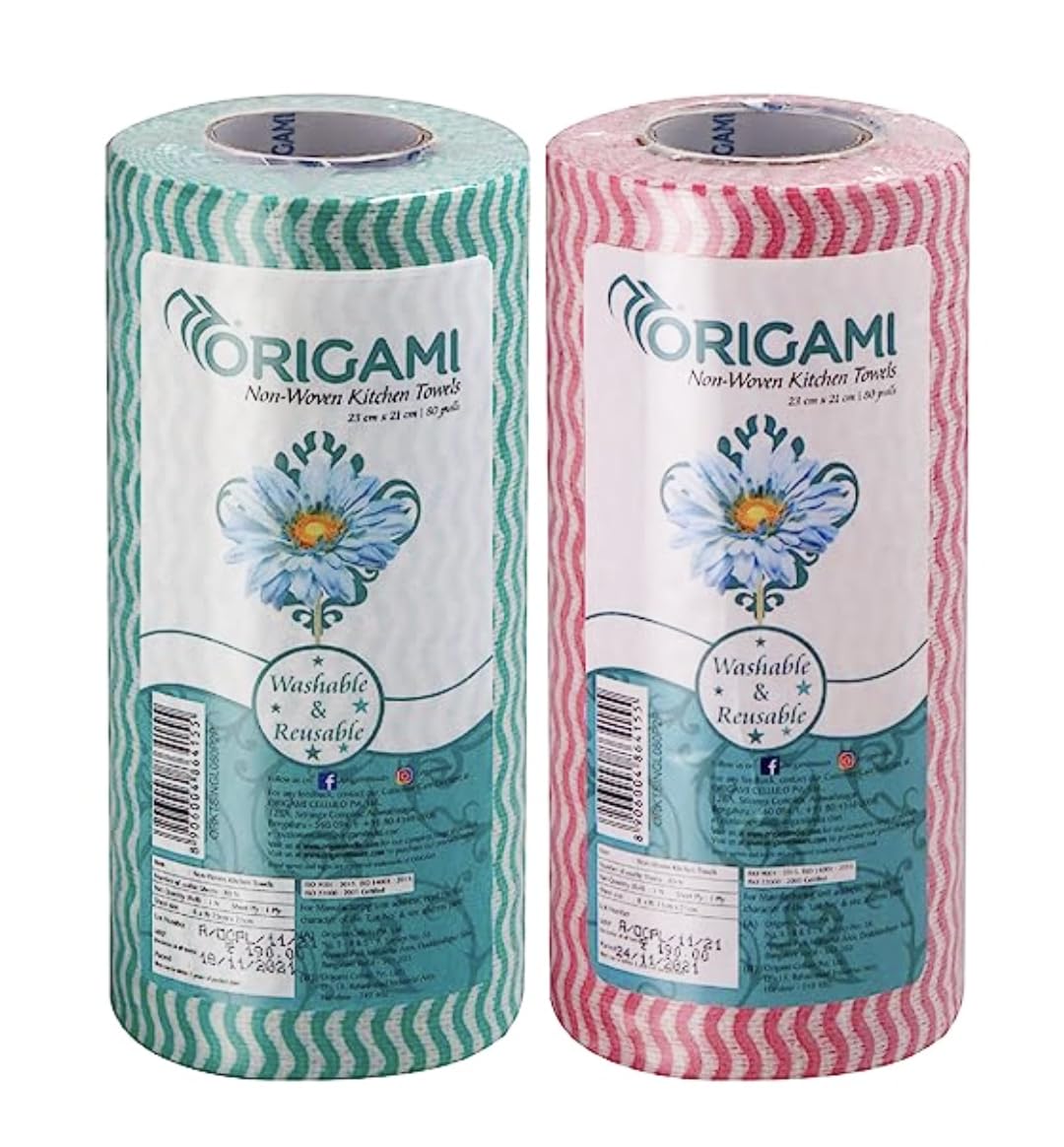 Origami Non-Woven Reusable & Washable Kitchen Towel Wipes (80 Wipes Per Roll, Total 160 Sheets) Origami Non-Woven Reusable & Washable Kitchen Towel Wipes (80 Wipes Per Roll, Total 160 Sheets)