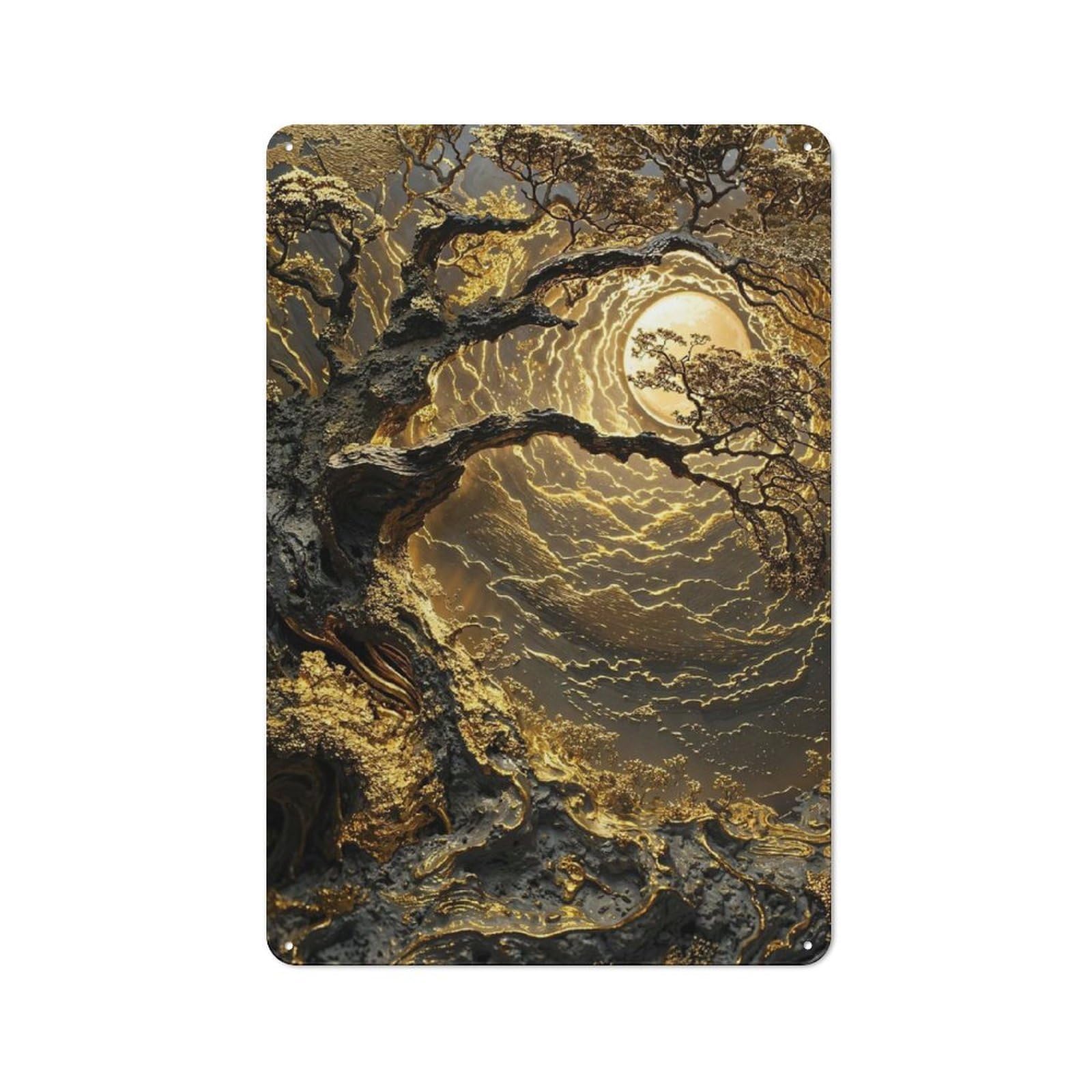 Radiant Moonlight Forest Printed Tin Plaque, Small Wall Accent for Coffee Corner, Diner Or Kitchen Decor, 30x20cm