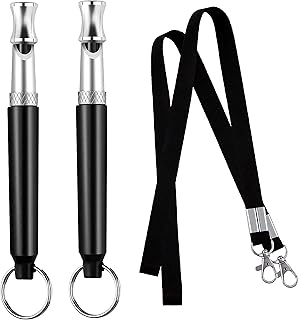 Dog Whistle, 2 Pack Silent Dog Whistle with Black Lanyards - Adjustable Ultrasonic Dog Whistle to Stop Barking Neighbor’s Dog - Stainless Steel High Frequency Professional Dog Training Whistle (Black)