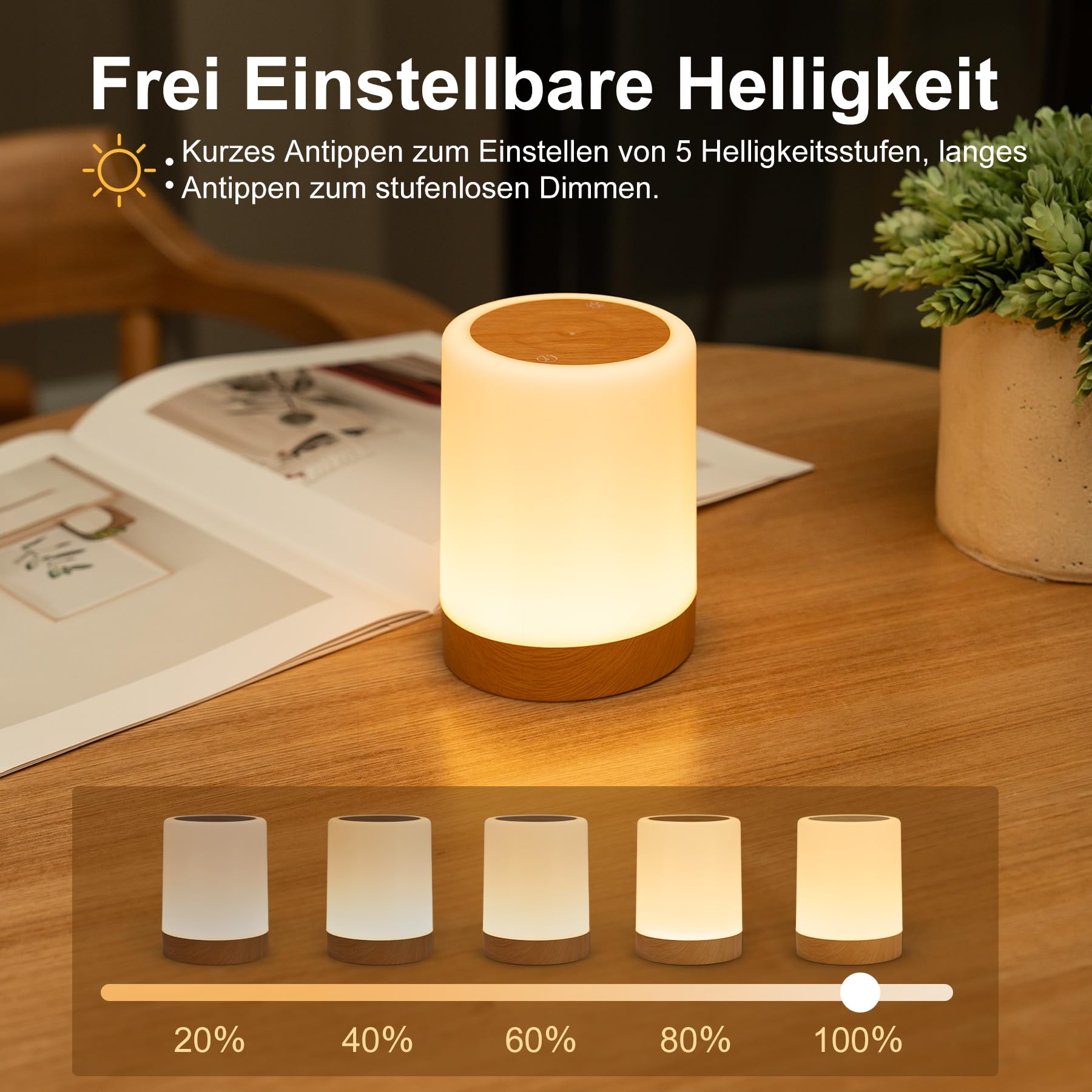 LED Nachttischlampe Touch Dimmbar 2er Set, Tischlampe Kabellos Batterie mit Timing und Memory Funktion, Stilllicht Kinder Nachtlicht Dimmbar mit 256 RGB Farben für deko Wohnzimmer Schlafzimmer