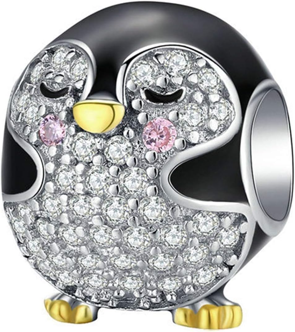 HMMJ S925 Sterling Silver DIY Handmade Electroplating Dripping Oil Little Penguin Charms Dangle Bead for Pandora Troll Chamilia Charm Bracelet Necklaces