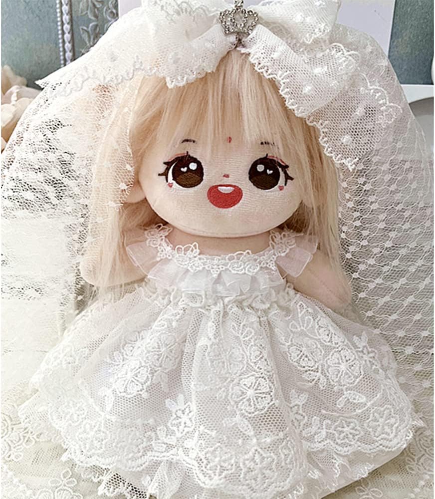 niannyyhouse 20cm Plush Doll Clothes White Lace Wedding Dress Headdress Loose 8in Doll Accessories