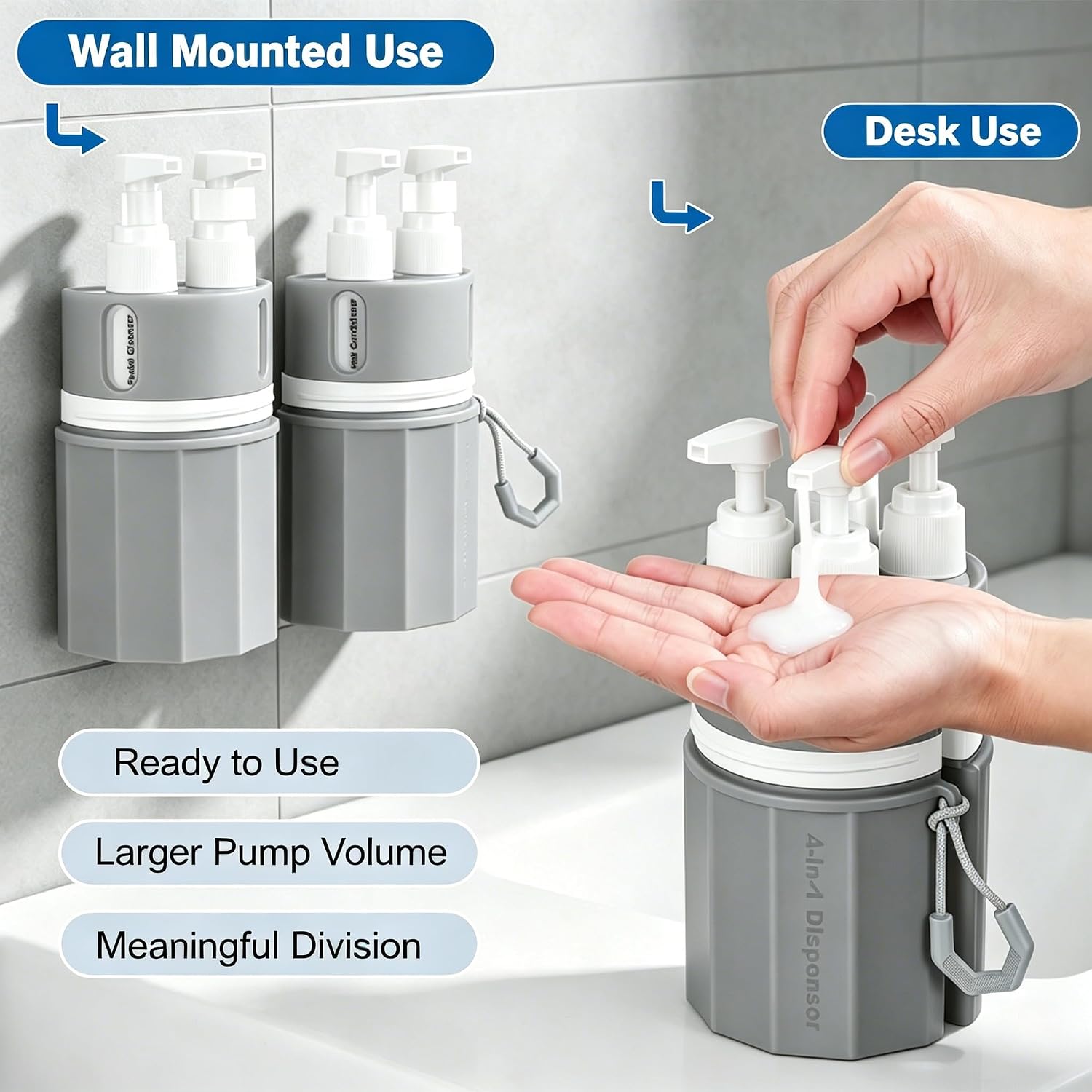 SelfTek 4 in 1 Travel Dispenser Bottle - 55ml Leak Proof Travel Size Containers for Toiletries, Shampoo, Body Wash and Conditioner, Silicone Suction Cup for Easy Wall Storage, with Cleaning Brush