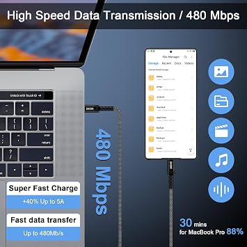 240W USB C充電器 高速充電ケーブル、3フィート USB C - USB C カープレイコード 高速充電Android携帯電話 iPhone 17 Pro Max 17 Air 16E 16 Pro Max 16 Plus 15、Samsung Galaxy S25 S24 S23 Z Flip 7 6 5 A17用