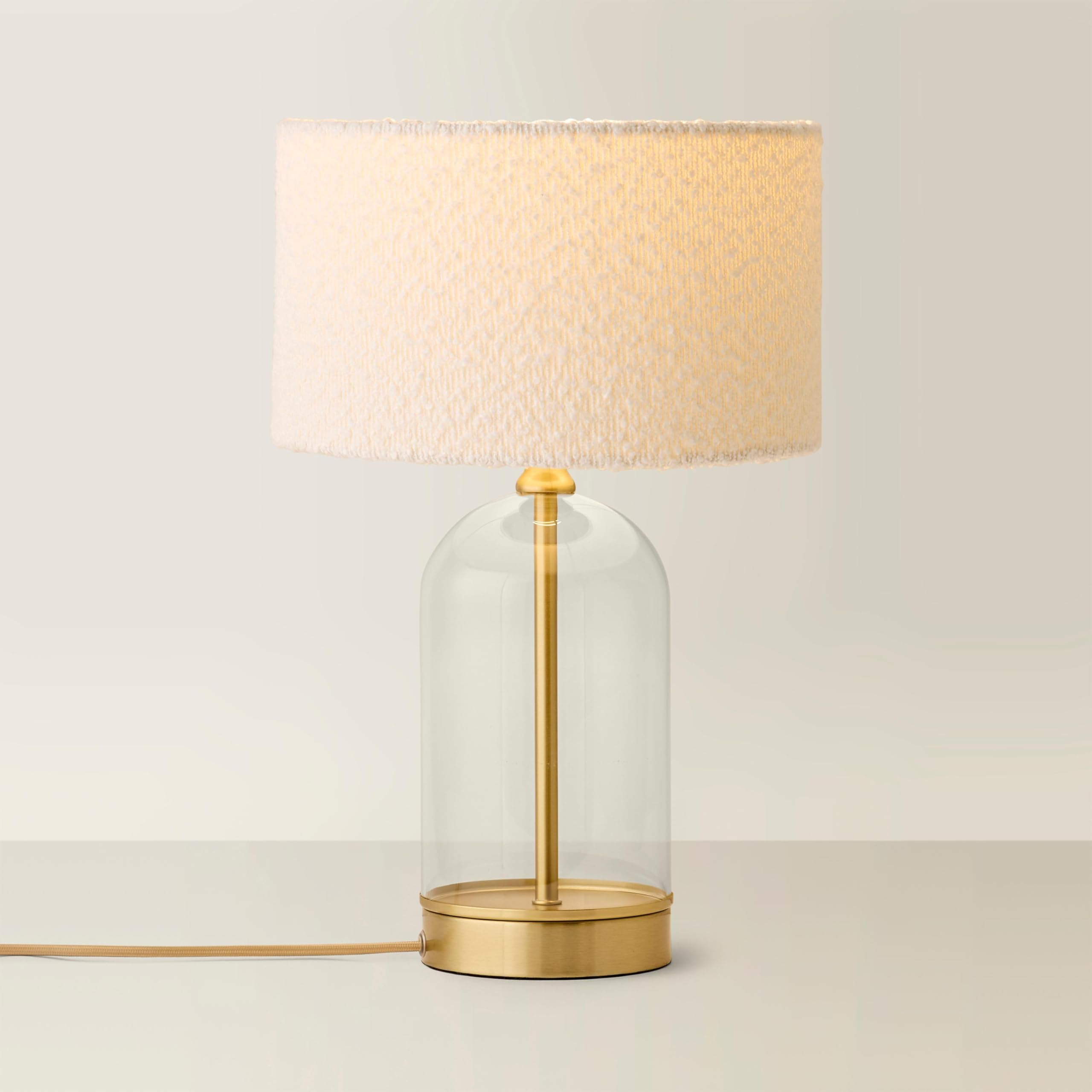 Valuelights Unisex Gold Jessy Glass Table Lamp With Boucle Shade