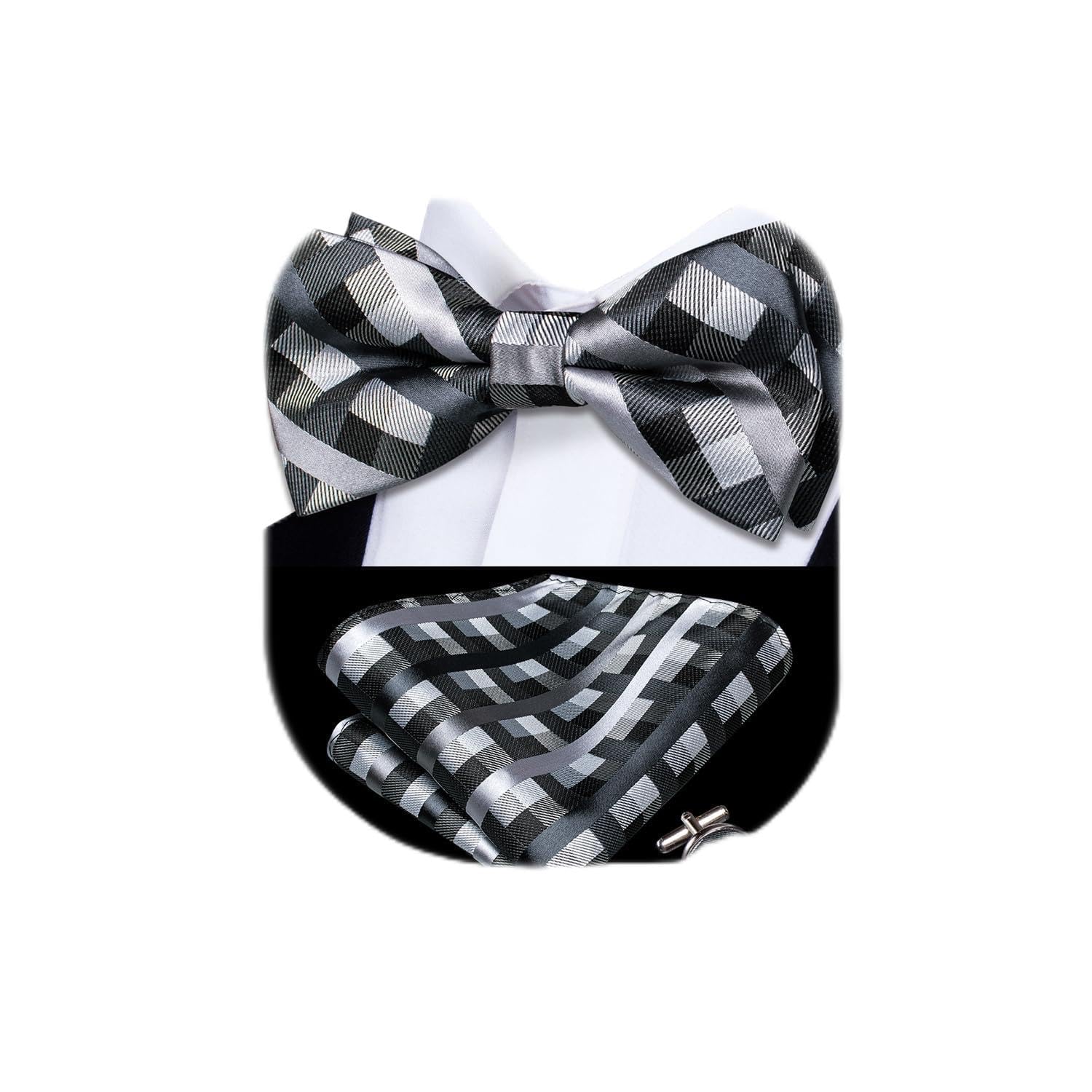 Dubulle Mens Paisley Striped Bowtie Set Pre-tied Bowtie for Men and Pocket Square Set Wedding Business