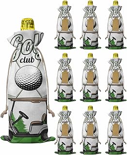 10 Pack Wine Bottle Bags, Golf Club Wine Bottle Cover with Drawstring, Gift Bag for Champagne, Wedding, Birthday, Christmas, Thanksgiving, Party Green Forest Botanical Golf Sport Golf Cart