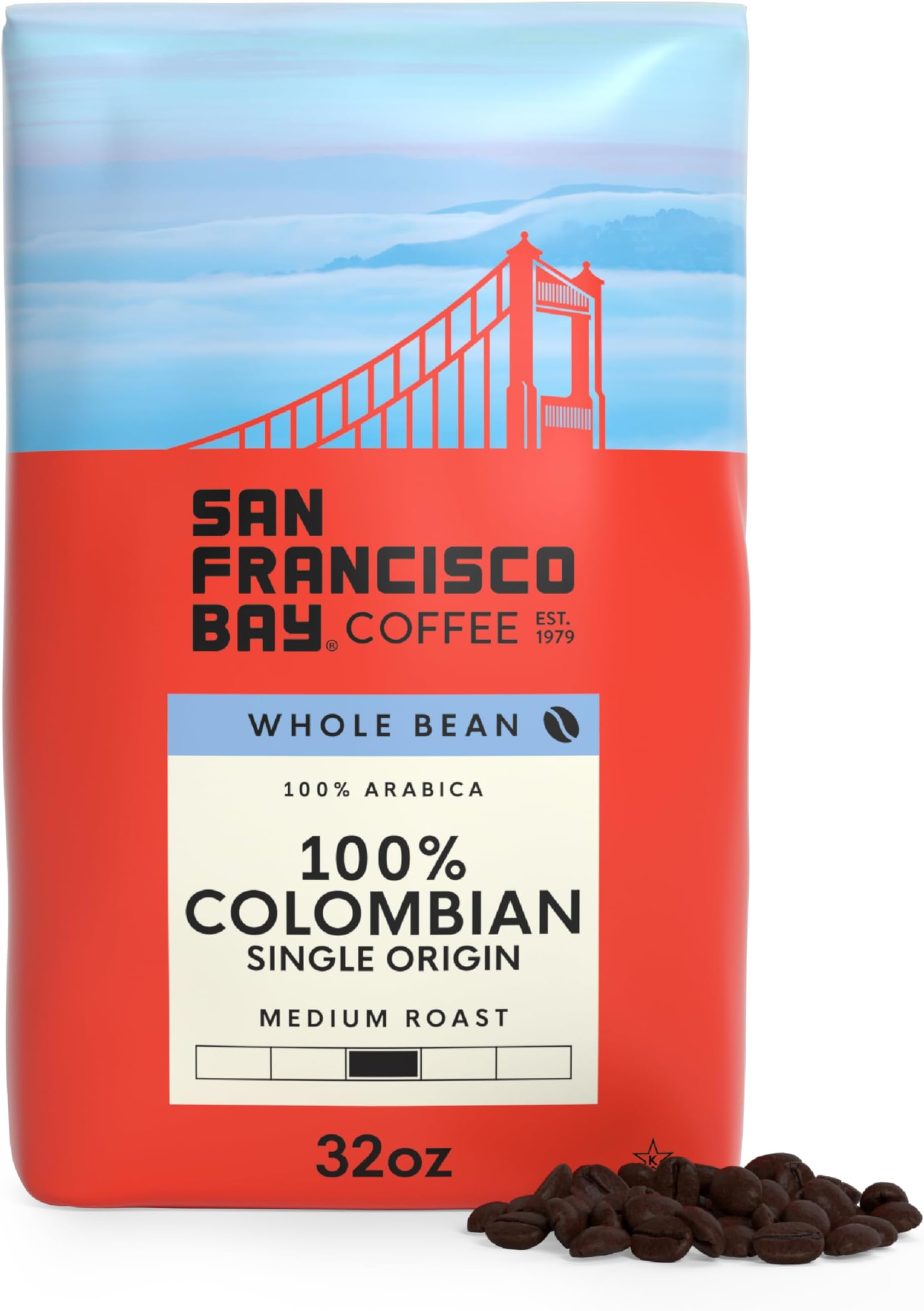 San Francisco Bay Coffee - Medium Roast Whole Bean Coffee - 100% Colombian (2 lb bag)