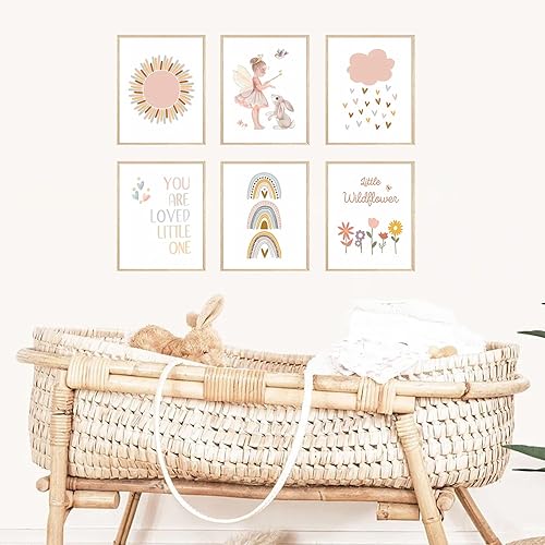 Miniatura 6 de FSZSEES Juego de 6 impresiones artísticas de pared para habitación de niñas, decoración de pared de guardería, estampado bohemio, sol, arco iris,