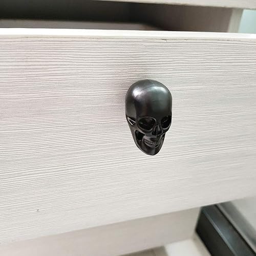 Miniatura 4 de JfwuHap 6 manijas de gabinete, tiradores de gabinete con cabeza de calavera, manijas de cajón, pomos de cajón de esqueleto negro, manija de muebles