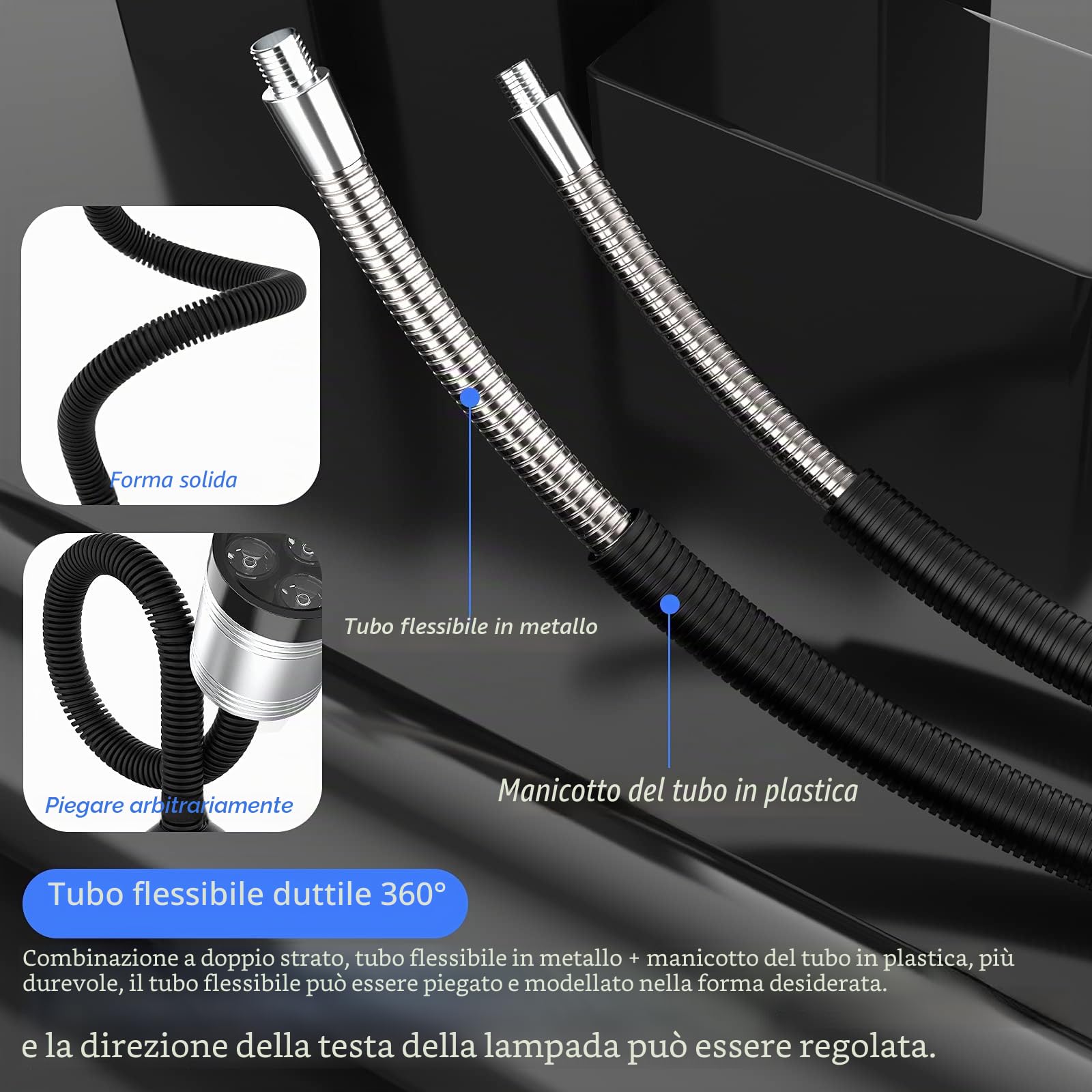 Lampada da lavoro a LED impermeabile IP66 con collo di cigno flessibile, 230 V, 900 lumen, attacco a 4 fori con vite a vite per macchine utensili industriali e banchi da lavoro