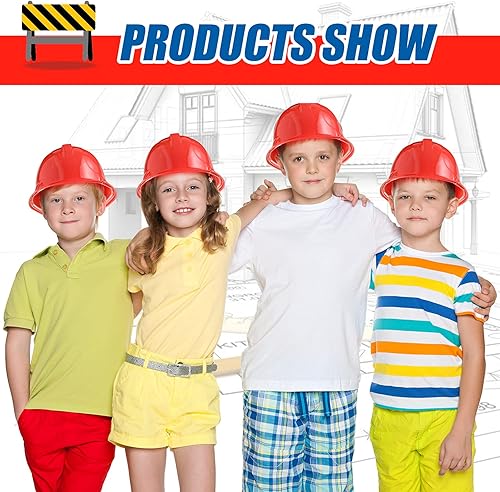 Miniatura 2 de 48 sombreros de construcción para fiestas, sombrero duro de plástico para niños y niñas, suministros de cumpleaños (rojo)