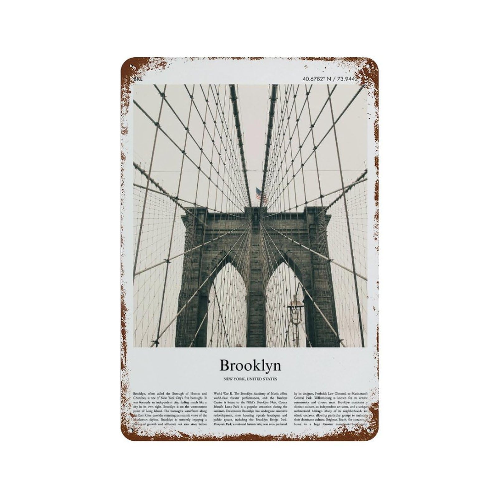xiaoxiaoshen Brooklyn New York, United States, USA City Scenery Wall Decor Art Metal Tin Poster Modern Home Decor Art Home Bar Shop Decorations Vintage Sign 30x20cm