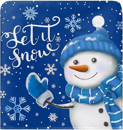 Miniatura 2 de Juego de 4 fundas para sillas de Navidad con diseño de muñeco de nieve azul para comedor, diseño de copo de nieve de invierno, fundas extraíbles