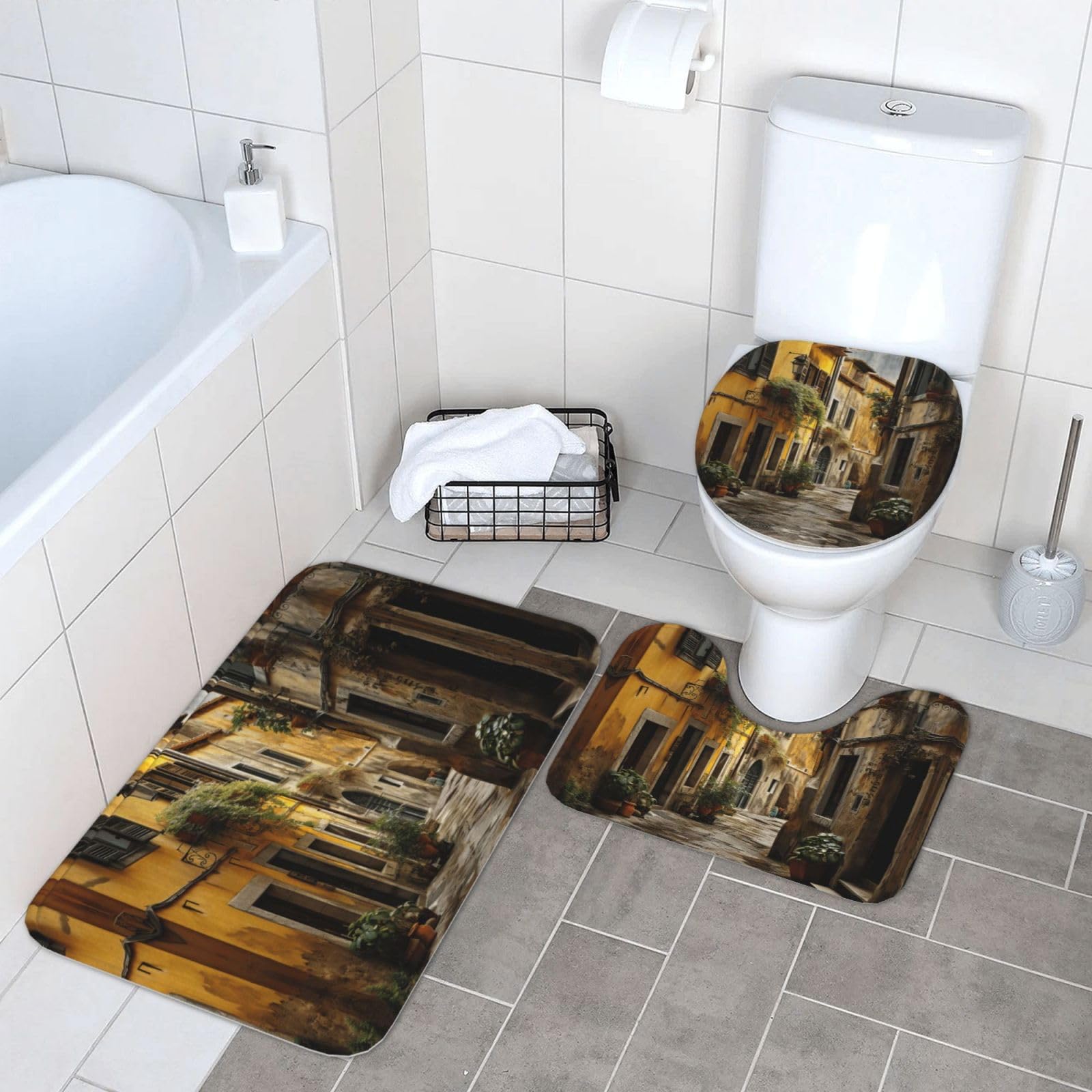 Tapis de salle de bain imprimé en flanelle idéal pour une chambre d'amis chaleureuse