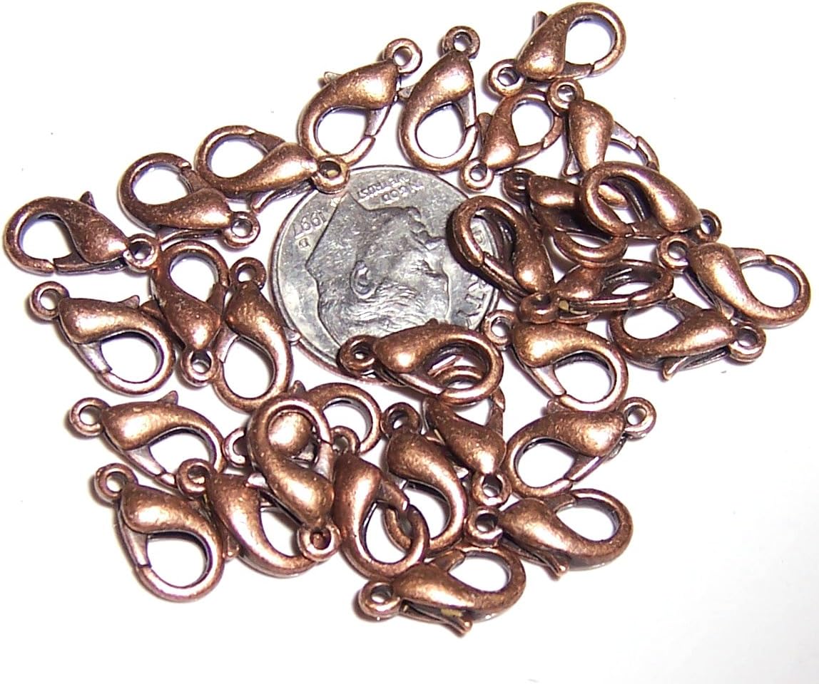 12mm Antique Copper Plate Lobster Claw Clasps - 48pc