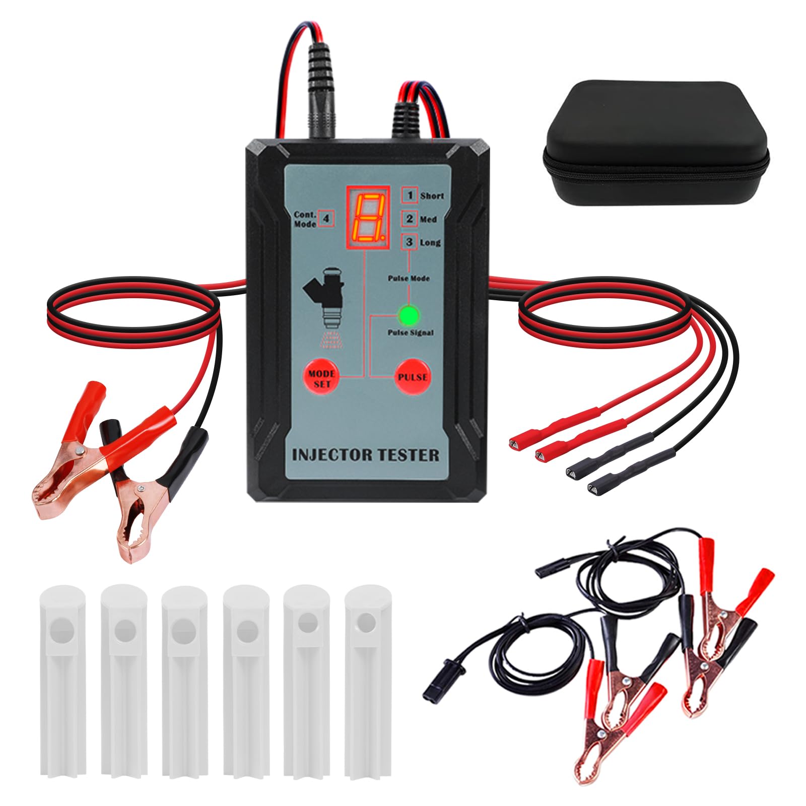 LIXINO Fuel Injector Tester and Cleaner Tool Kit with 6 Injector Cleaner Adapters, DIY Cleaning Tool Set, 8 Pulse Modes