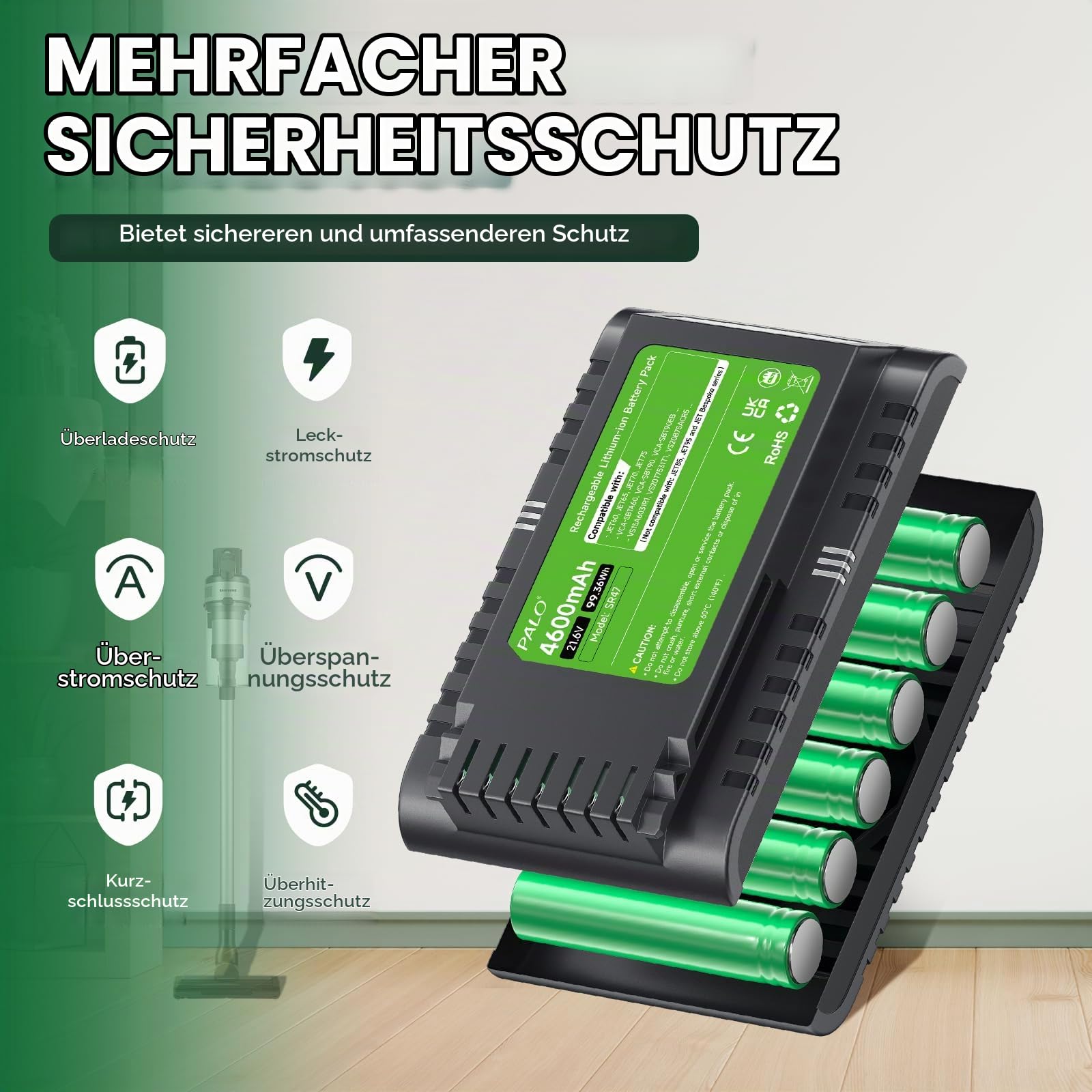 4.6Ah VCA-SBTA60 Akku für Samsung JET60, JET65, JET70, JET75, JET90 Samsung kabellosen Staubsauger, Modell VCA-SBTA60 VCA-SBT90 VCA-SBT90EB
