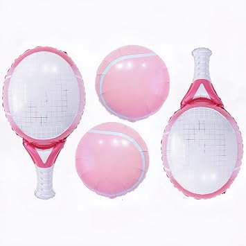 4Pcs Pink Tennis Balloons/Tennis Racket Balloon for Teenagers Women Tennis Sports Themed Party/Tennis Ball Birthday Party/Tennis Sports Game Party Balloons for Baby Shower Tennis Championship