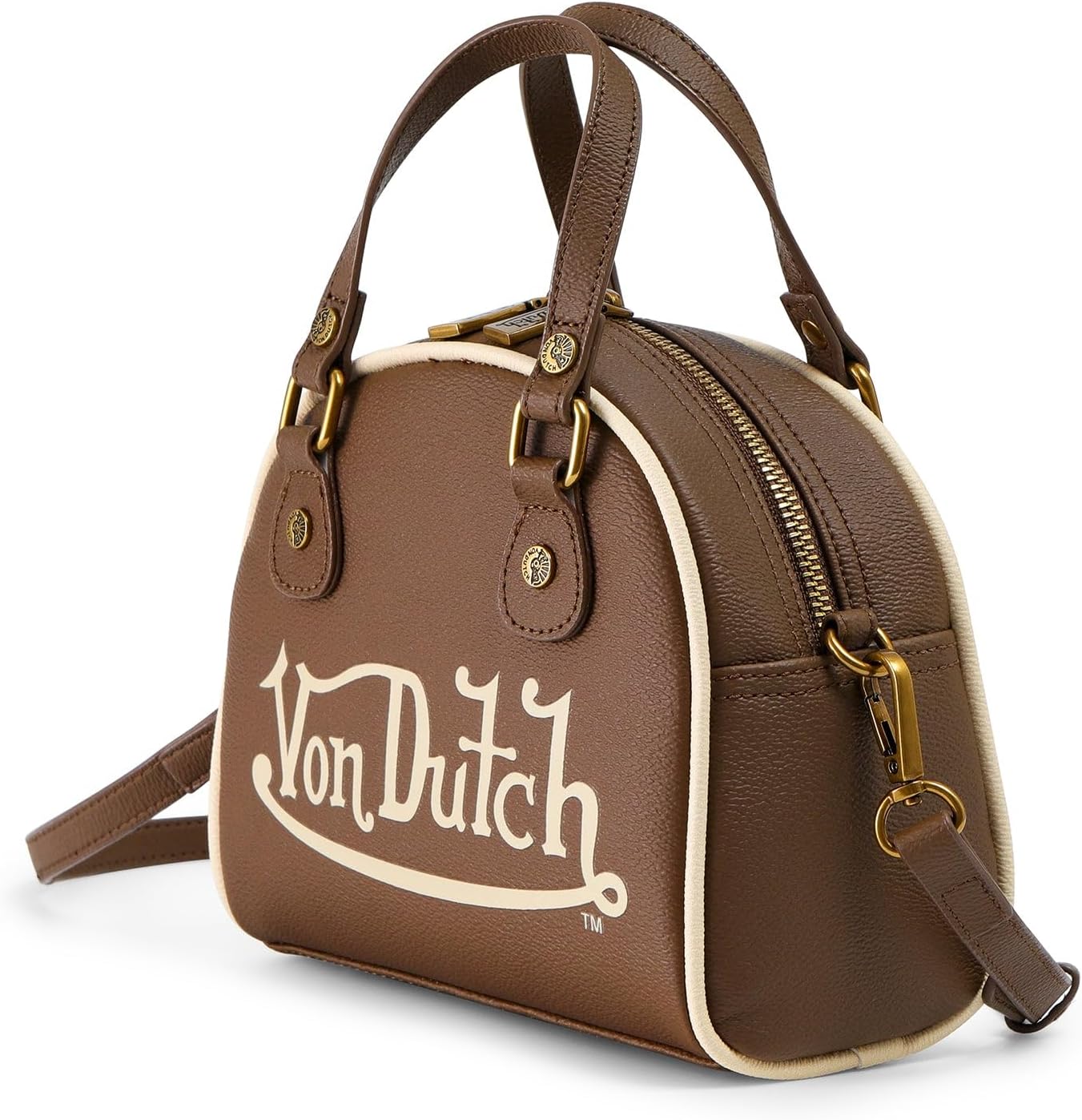 Von Dutch Womens Two Tone Bowling Bag Purse - Stylish Womens Handbag with Adjustable Strap, Spacious Interior w/Iconic Logo