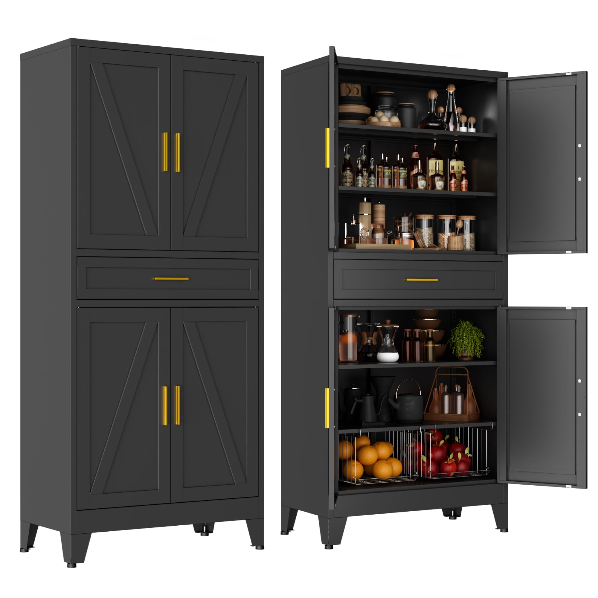 LCAOPC 71" Tall Pantry Storage Cabinet with Drawer and Adjustable Shelves, Freestanding Tall Kitchen Cupboard Storage Cabinet for Kitchen,Dining Room,