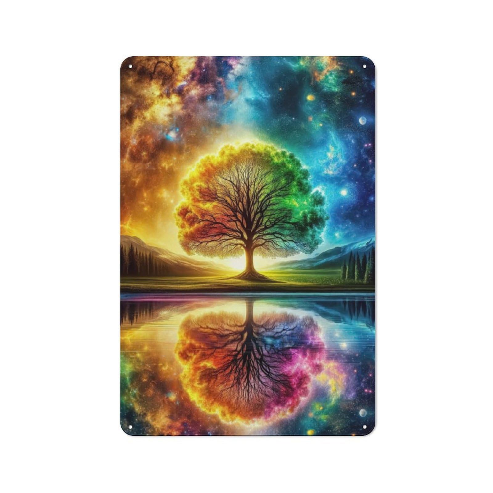 Junmoney Rainbow Tree Cosmic Vintage Metal Plaque 30X20cm Featuring For Pub Or Café, Suited To Café Interior Fans